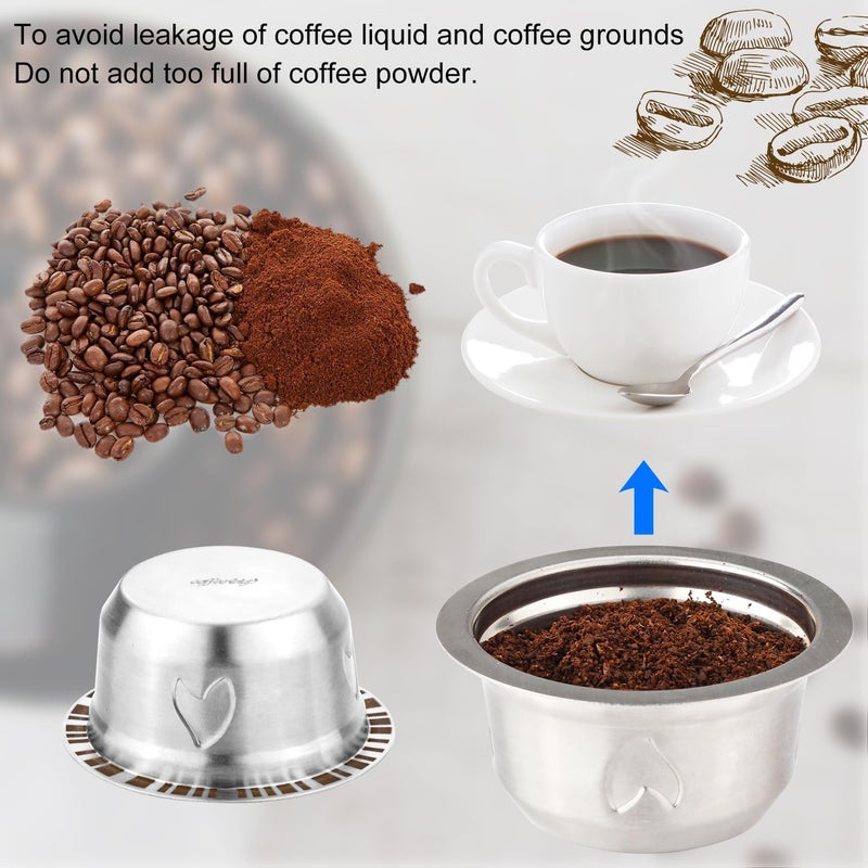 XIHIRCD Reusable Pods for Nespresso Vertuo Machine, Stainless Steel 230ml Refillable Coffee Capsule Set with 1 Silicone Lid, 1 Spoon, 1 Brush Coffee Accessories for Nespresso - Image 4